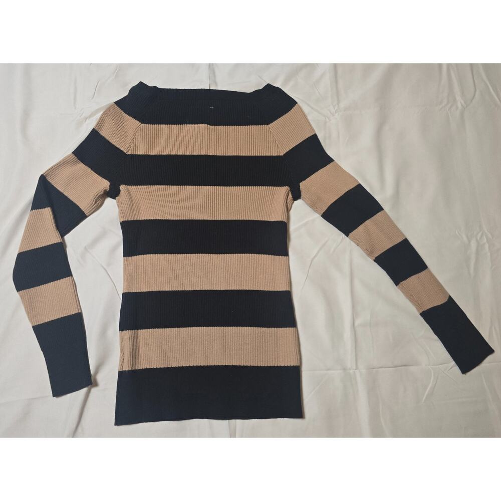 Chaser Rib Knit Stripe Sweater Small Black Terra Boat Neck 100% Cotton NWT - Picture 4 of 8